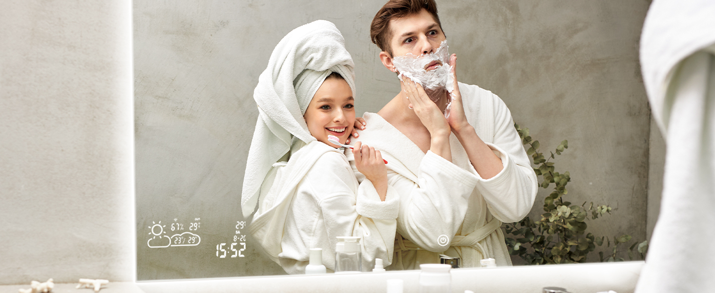 Дзеркало для ванної кімнати LED ByeCold 60x80 см з підсвічуванням, антизапарювання, WiFi, погода та дата, сенсорне управління