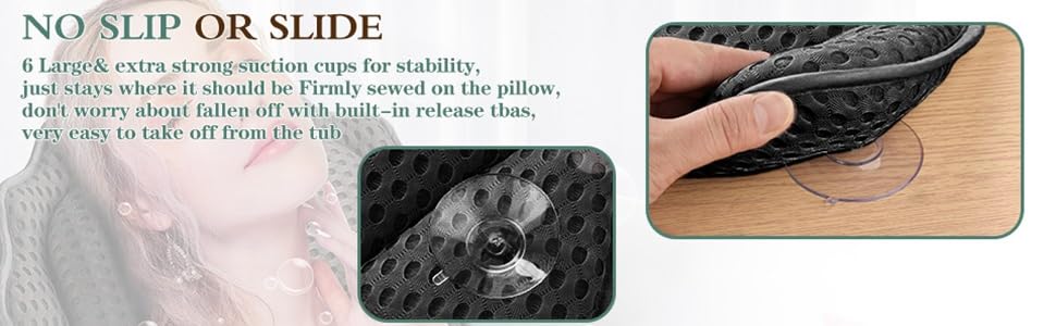 Подушка для ванни RUVINCE ергономічна, з підтримкою голови, шиї, плечей та спини, 4D, з 6 присосками, 43x44 см