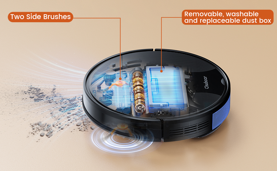 Робот-пилосос Chuboor 3-в-1 з функцією миття підлоги, Wi-Fi/додаток, час роботи 150 хв, для шерсті домашніх тварин, килима, твердої підлоги