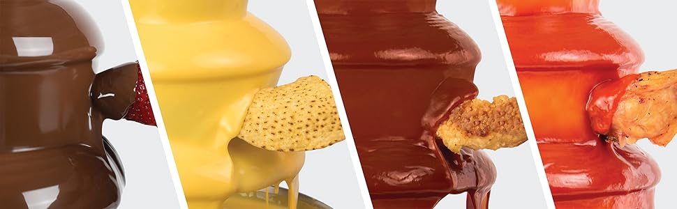 Шоколадний фонтан Nostalgia 3-ярусний електричний для вечірок – розтоплює сир, кесо, цукерки та лікер. Ідеально для занурення фруктів, овочів та іншого. Чорний колір.