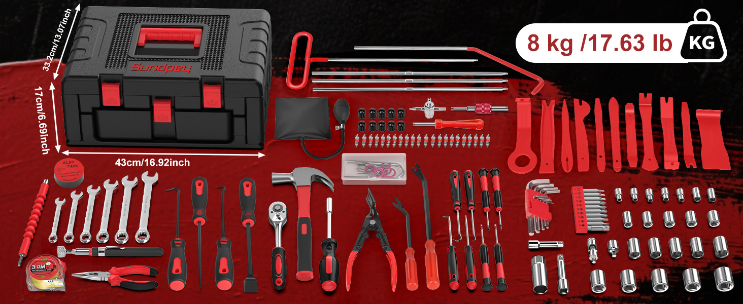 Набір інструментів Sundpey 379 предметів у кейсі з висувним ящиком, універсальний набір для дому та ремонту, червоний (132 предмети)