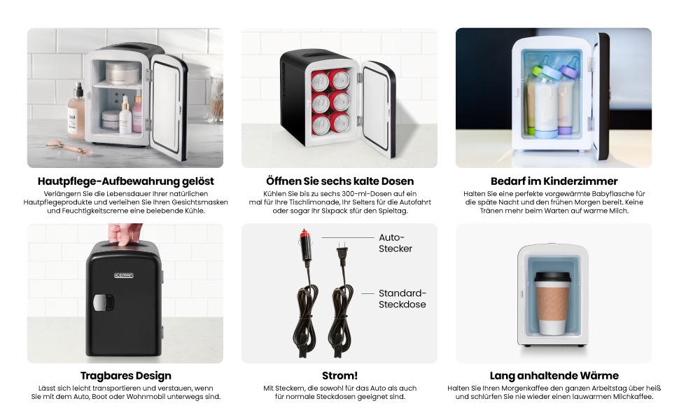 Chefman Iceman – міні-холодильник 4л, з підігрівом, для косметики та перекусів, AC/DC, для дому/авто/спальні