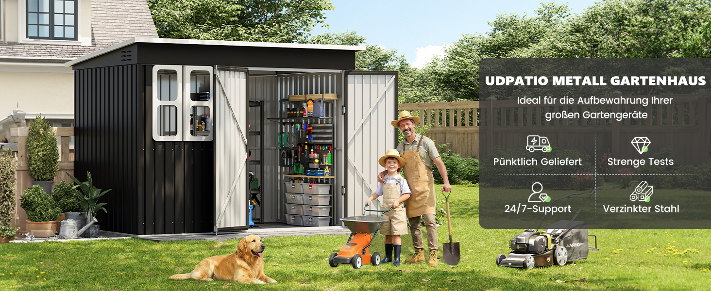 Металевий садовий будинок UDPATIO 222x132x190 см з вікном, дверима та вентиляцією, сірий. Гараж для велосипедів, сарай для інструментів, водонепроникний