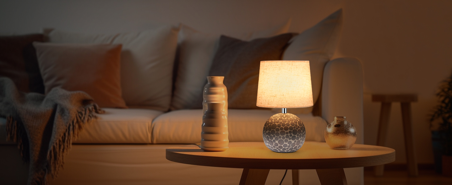 EGOBASIC LED-лампа настільна керамічна акумуляторна з пультом, бездротова, з таймером, регульована яскравість, 12 кольорів RGB, для вітальні, спальні, їдальні (вінтажний цоколь)