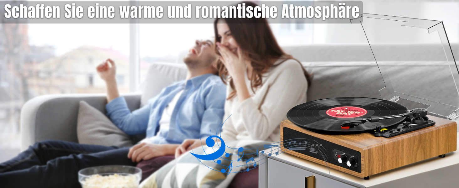 Вініловий програвач FYDEE з Bluetooth, стерео-динаміками, 3 швидкості 33/45/78 об/хв, RCA та AUX, вінтажний дизайн, колір дуба