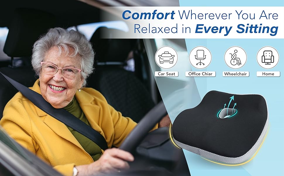 Подушка для сидіння в авто Allaboutsla з Memory Foam для полегшення болю в попереку, велика для коротких водіїв на далеких поїздках - подушка для автомобіля, офісу (чорний & сірий)