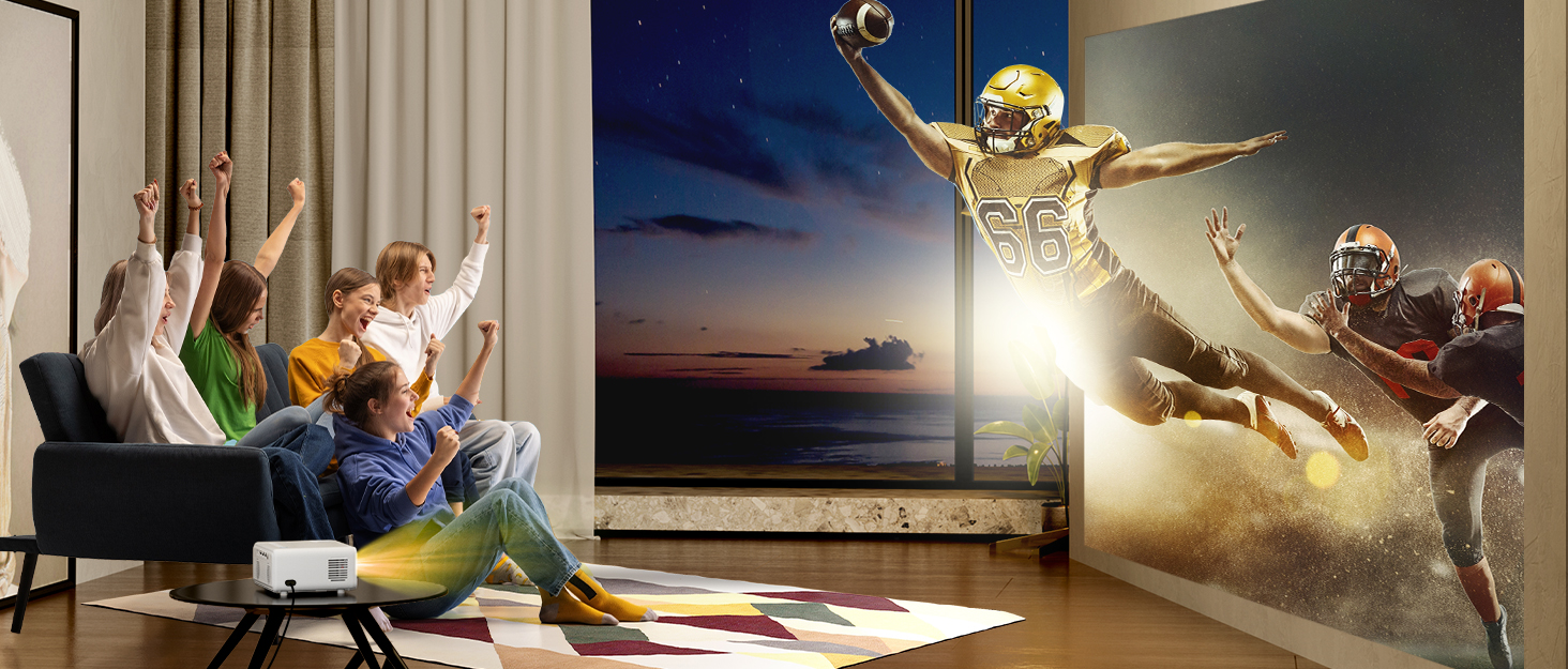 Портативний проєктор iZEEKER Mini з підтримкою 4K, WiFi, Bluetooth, HDMI, iOS, Android, PS5. Яскравість 10000 Lux, Full HD 1080P, 300 дюймів для домашнього кінотеатру. Чорний колір.