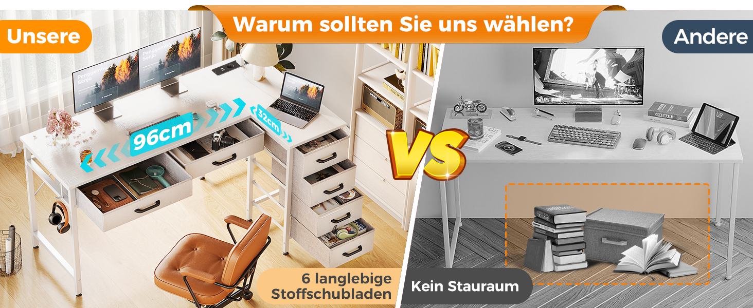 Комп'ютерний стіл Coleshome L-подібний з 6 шухлядами, білий, 126x80 см