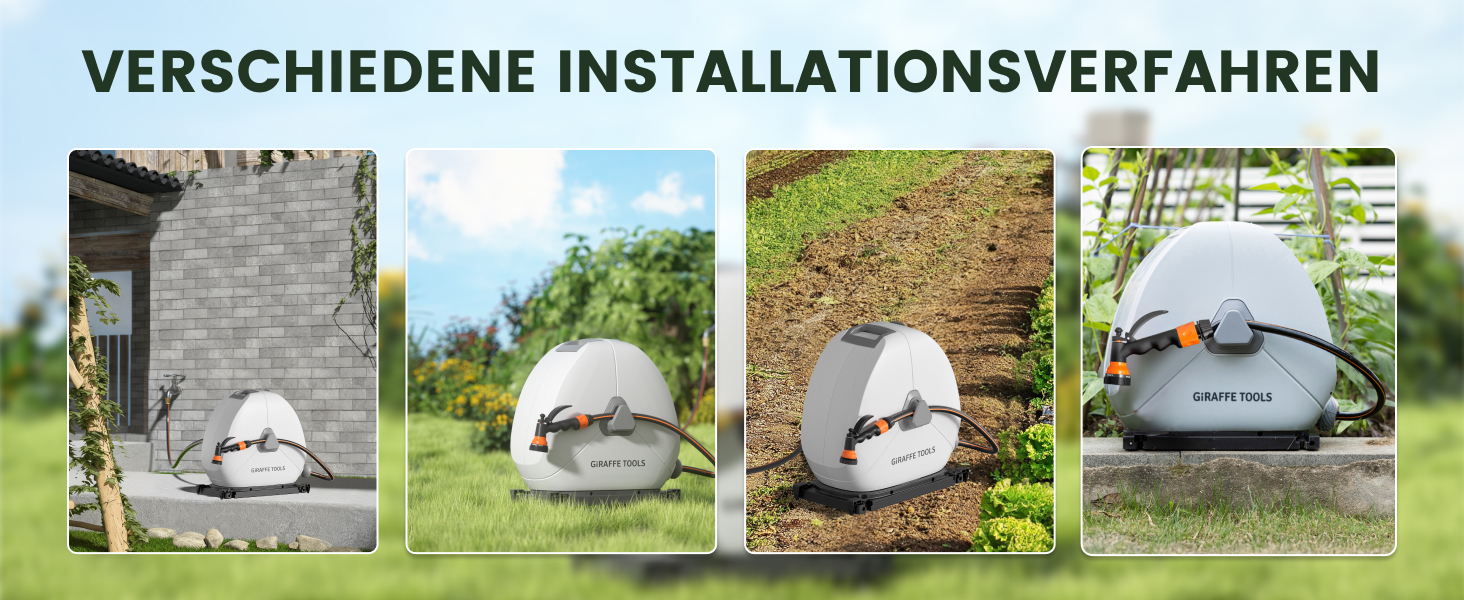 Тросовий барабан для садового шланга Giraffe Tools 25 м з висувною конструкцією, міцною основою, 7-функціональною насадкою та 360° поворотним кріпленням