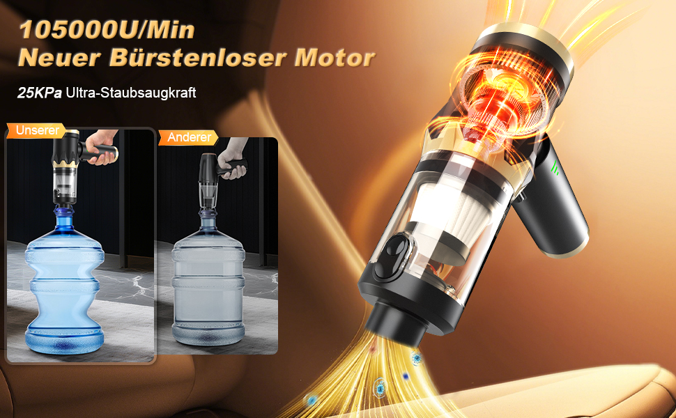 Акумуляторний ручний автомобільний пилосос 4 в 1, потужність 25000Па, безщітковий двигун 105000 об/хв, бездротовий пилосос для авто, офісу, диванів та шерсті тварин