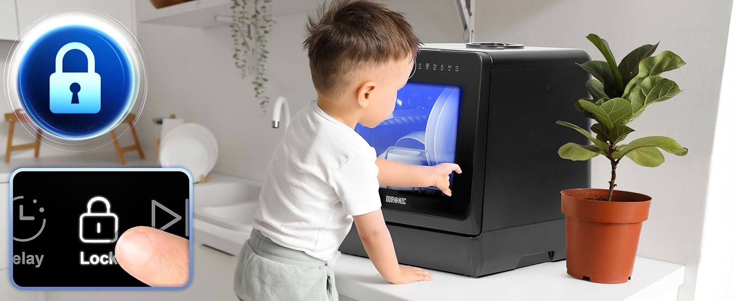 Настільна посудомийна машина Duronic DW5 BK Mini, 6 програм, 3 комплекти посуду, бак 5 л, без підключення води