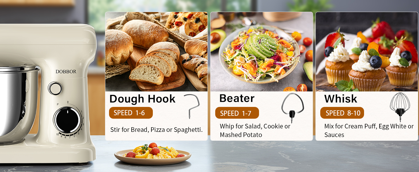 Кухонна машина-міксер з двома чашами 2.5L+3L, 10 швидкостей, 1500W, з набором аксесуарів для випічки та приготування їжі