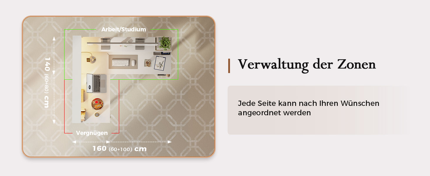 Електричний кутовий стіл Klicelor з регулюванням висоти, L-подібний стіл для стоячи роботи з 3 функціями пам'яті та антиколізійною технологією, ергономічний комп'ютерний стіл, білий (160 x 140 см) з LED-підсвічуванням та штекером