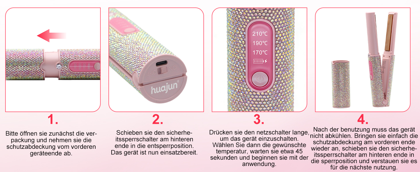 Бездротовий випрямляч для волосся Mini Glätteisen Titan з акумулятором 5000mAh, рожевий: 2-в-1 для випрямлення та завивки, портативний міні-випрямляч для подорожей з швидким нагрівом до 210°C