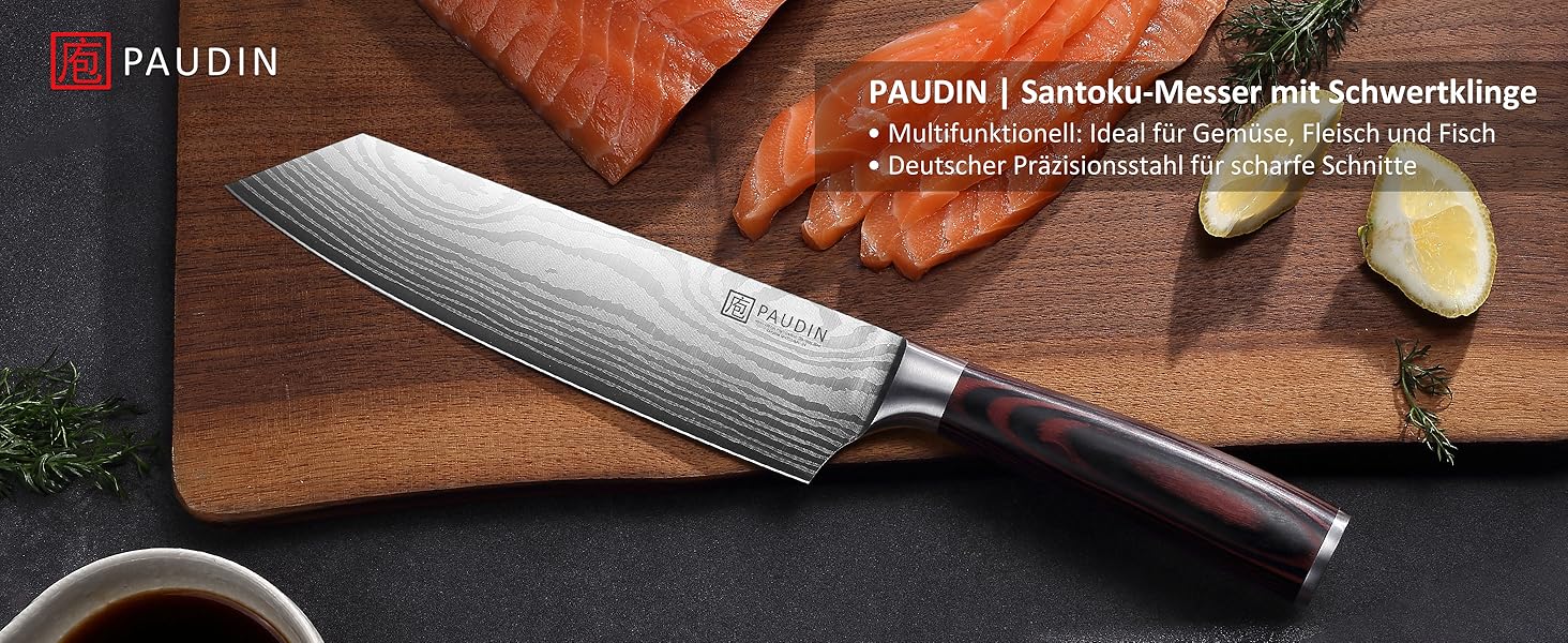 Ніж Сантоку PAUDIN, 17 см, з нержавіючої сталі, для кухні та ресторану