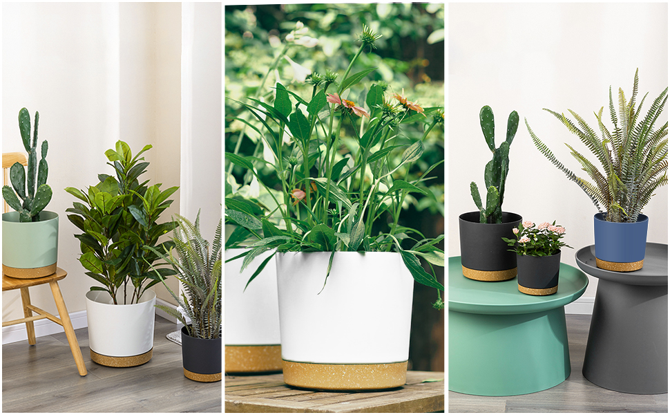 Набір горщиків ZMTECH 30,5 см (2 шт.) - пластикові, з піддоном, для кімнатних рослин та сукулентів, зелені