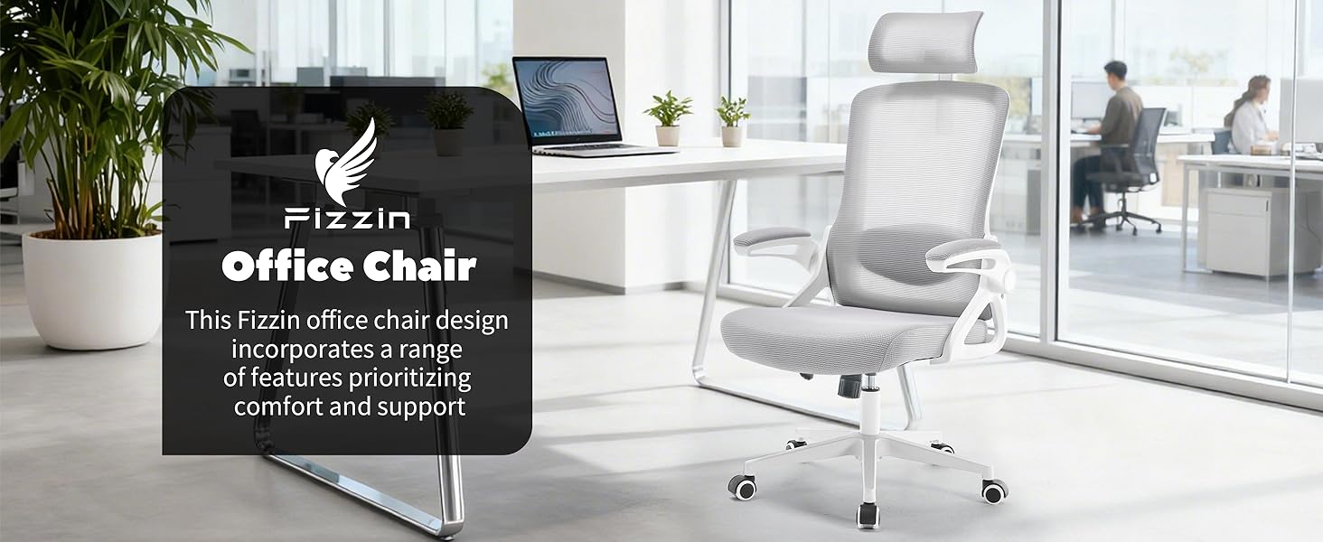 Ергономічне крісло для офісу Fizzin з регульованою поперековою підтримкою, дихаюча сітка, потовщене сидіння, зручне для дому та офісу (Рожевий, Сірий)