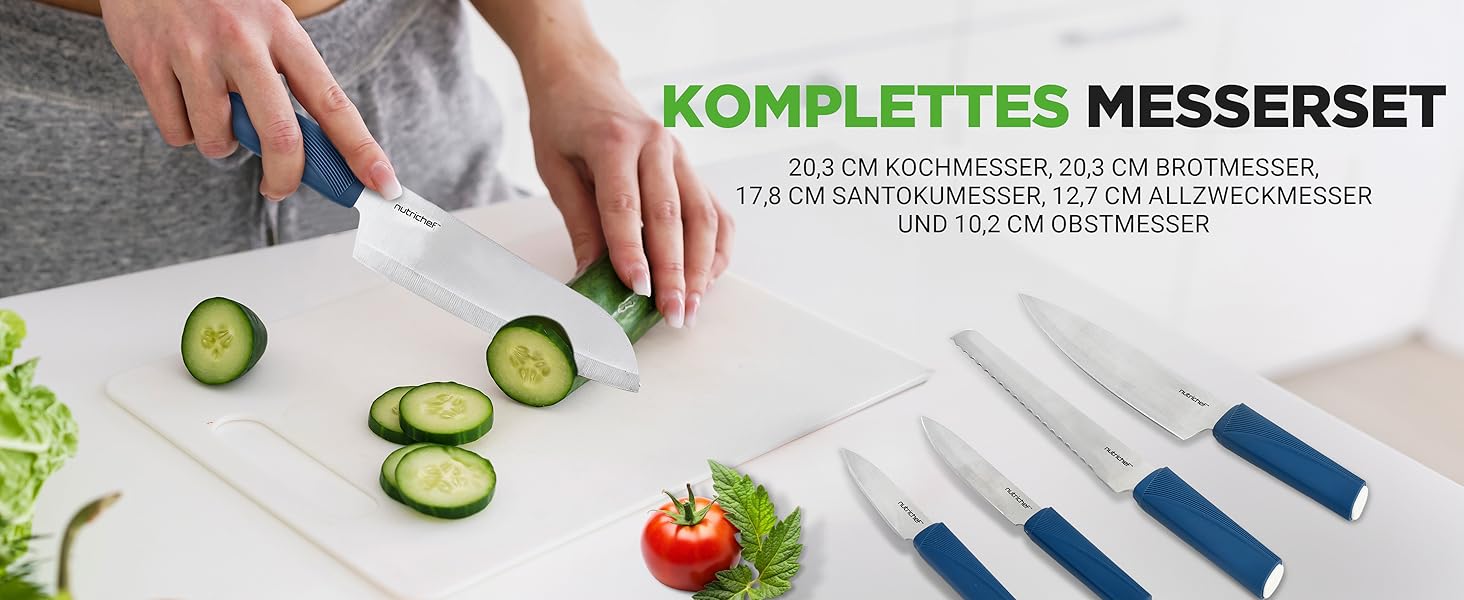 Набір посуду NutriChef 54 елементи: сковороди, каструлі, кухонні аксесуари, ножі, форми для випічки, для приготування здорової їжі (синій)