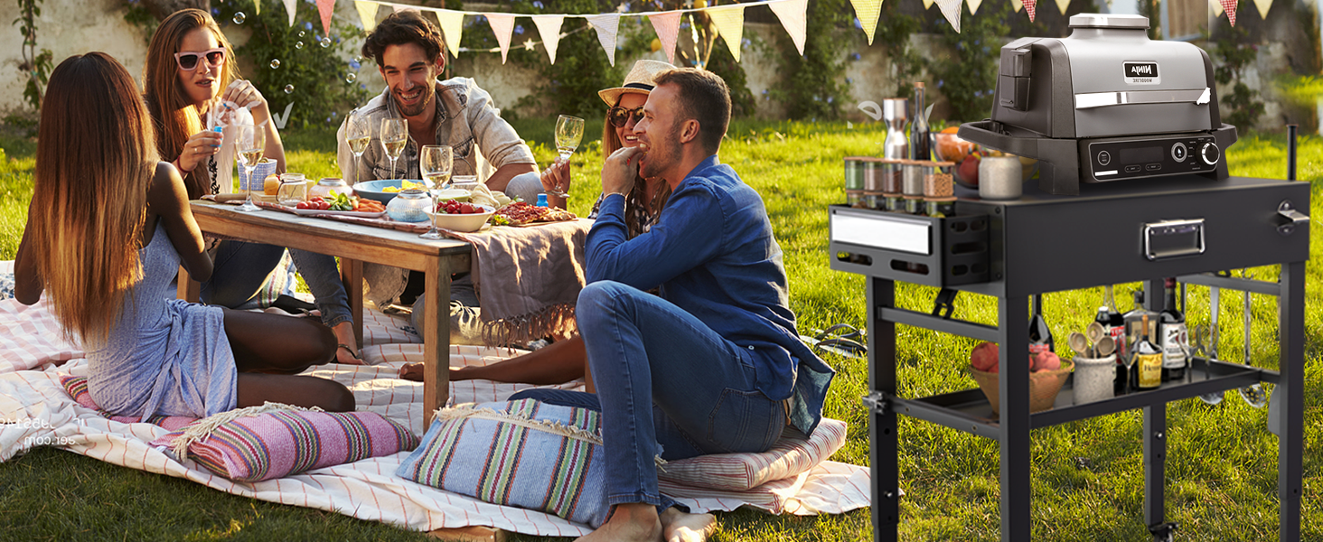 Мобільний гриль-візок для Ninja Woodfire, Weber, Blackstone, Nexgrill, Traeger та інших грилів, візок для гриля з колесами та тримачем для паперових рушників (86 см)