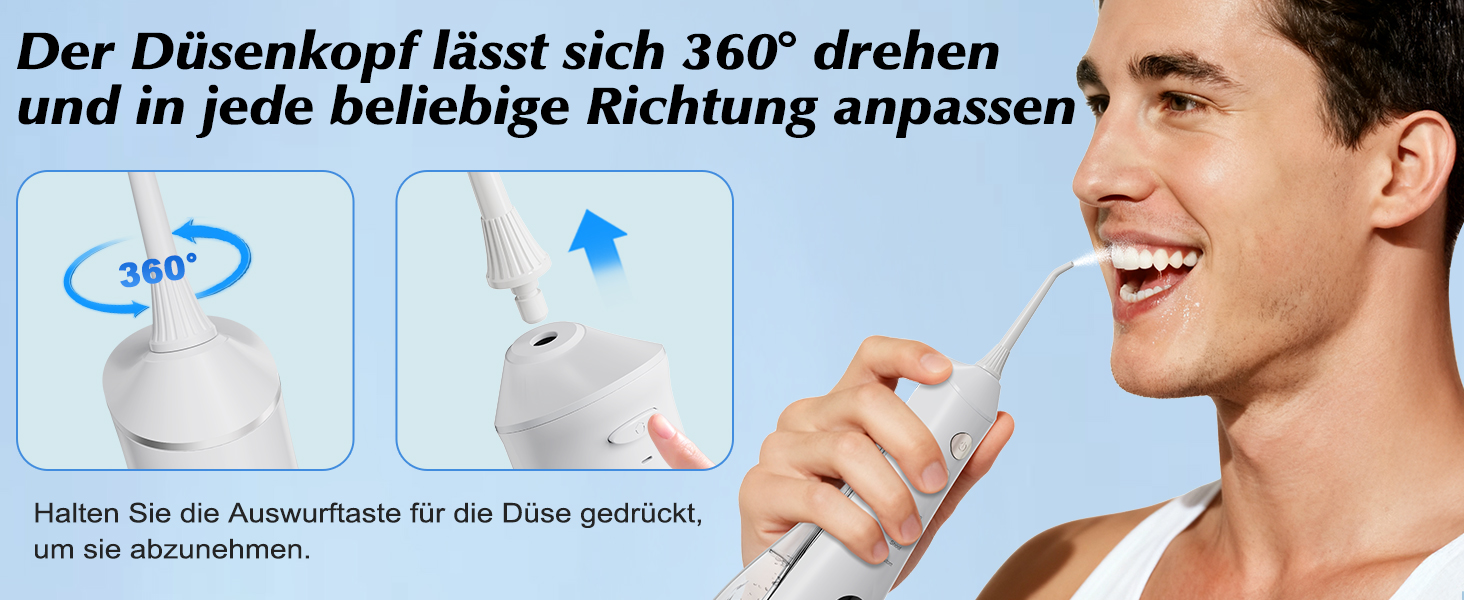 Електрична насадка для душу Munddusche: 5 струменів, 4 режими, для догляду за порожниною рота, водонепроникність IPX7, для дому та подорожей