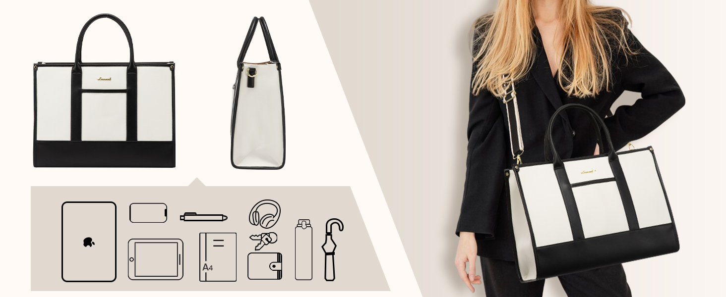 Сумка для ноутбука LOVEVOOK, 17 дюймів, чорно-бежева: водонепроникна, для роботи, навчання, офісу, універсітету, з відділенням для ноутбука