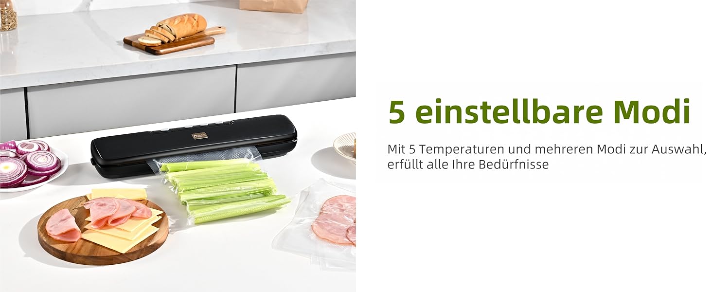 Вакууматор для продуктів 5-в-1 Kitchen in the box – автоматичний вакуумний пакувальник з режимами вологого та сухого запечатування, ширина шва 5 мм, комплект з 15 пакетами та шлангом