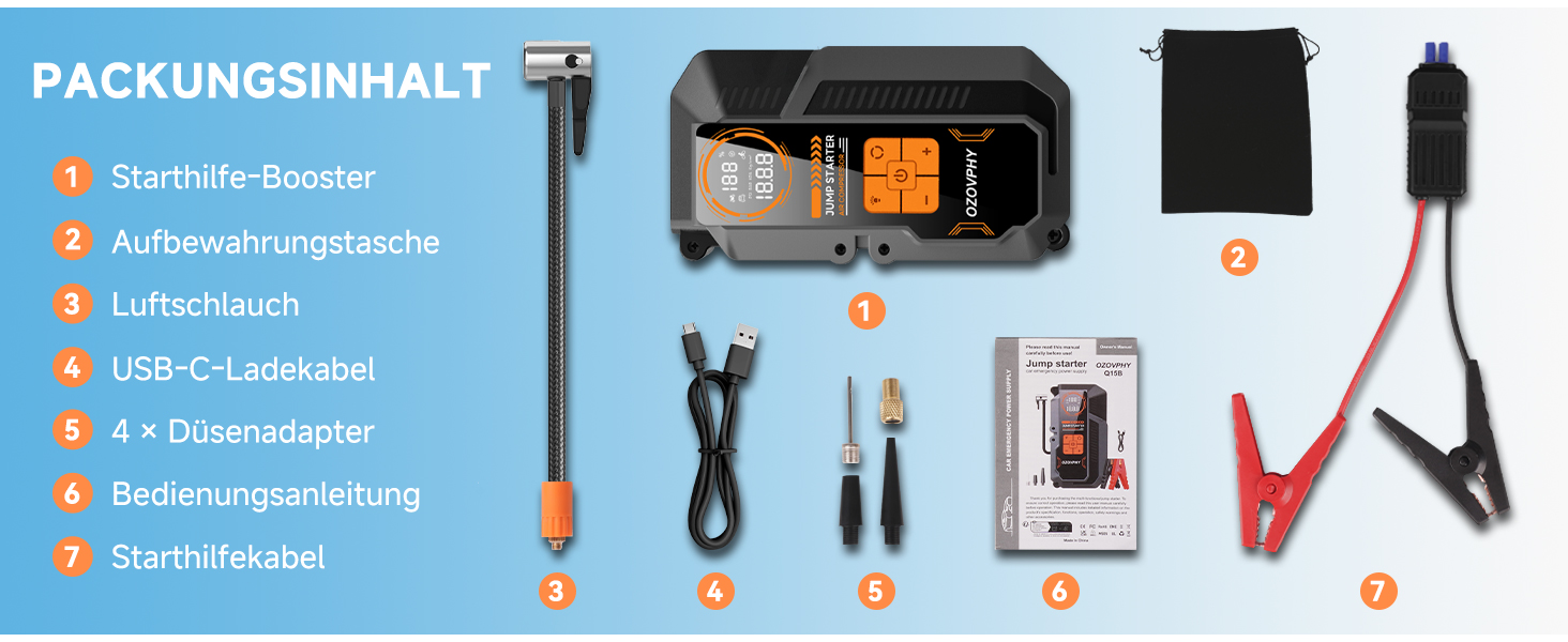 Пусковий пристрій (бустер) для авто 8000A з компресором 150 PSI та функцією Powerbank