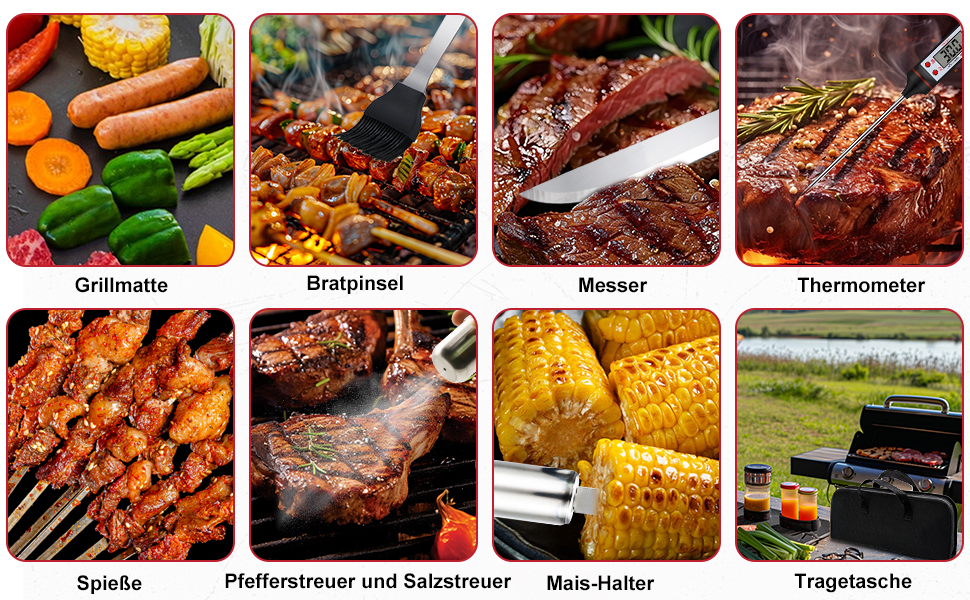 Набір гриль-посуду 28 предметів з нержавіючої сталі, професійний аксесуар для гриля з сумкою, подарунок на День народження/Різдво для чоловіків, для саду та кемпінгу, BBQ