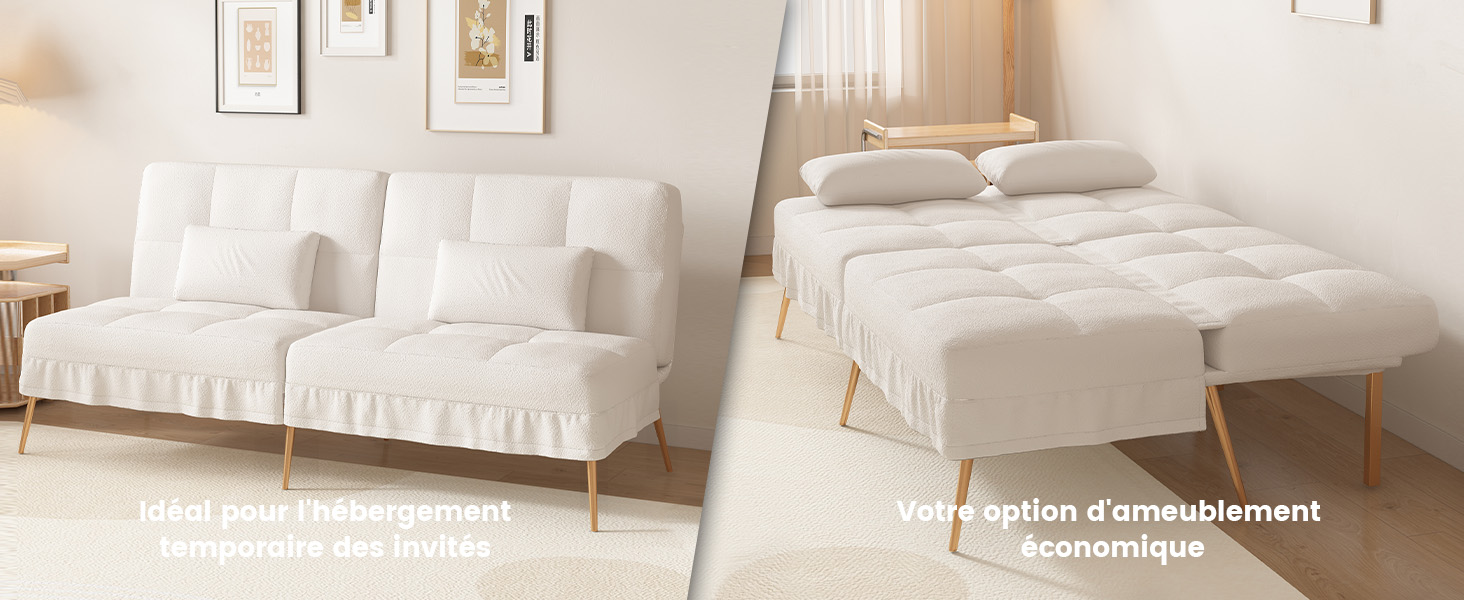 Диван-ліжко LUCKRACER 3-місний з функцією сну, обтягнутий штучним оксамитом (Teddy Velvet), білий. Ідеальний для вітальні та квартири.