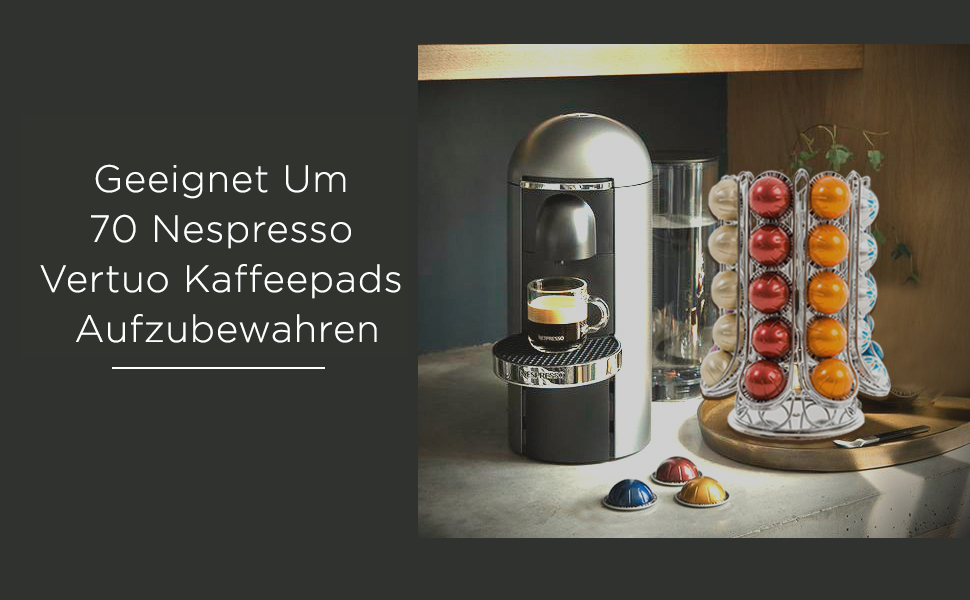 Тримач для капсул Peak Coffee NESPRESSO Vertuo тримач для капсул підставка для капсул тільки для великих капсул Vertuoline - з додатковим місцем для зберігання всередині каруселі для 1 великої чашки або 3 внутрішніх чашок для еспресо. (40 (70))