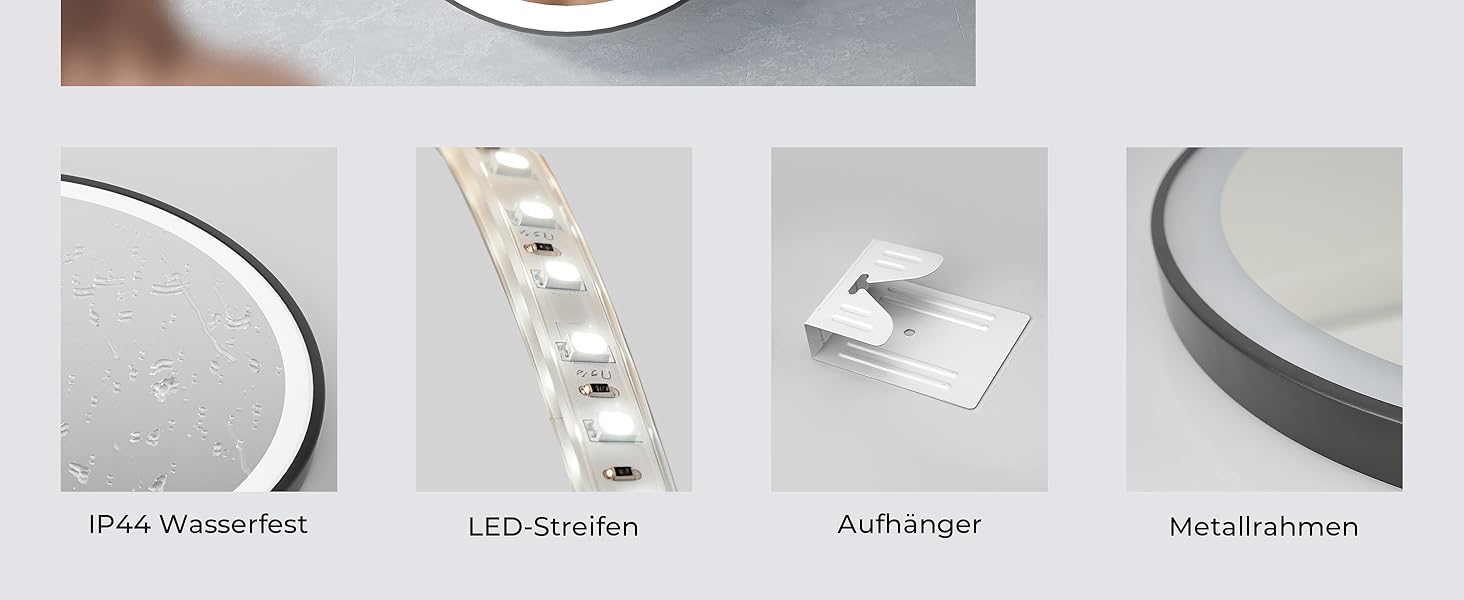 Дзеркало для ванної кімнати з підсвічуванням 60см, кругле LED дзеркало з LED-підсвічуванням, 3 кольори світла, регулювання яскравості, сенсорне управління, чорна рама, знімний монтаж 60x60 см