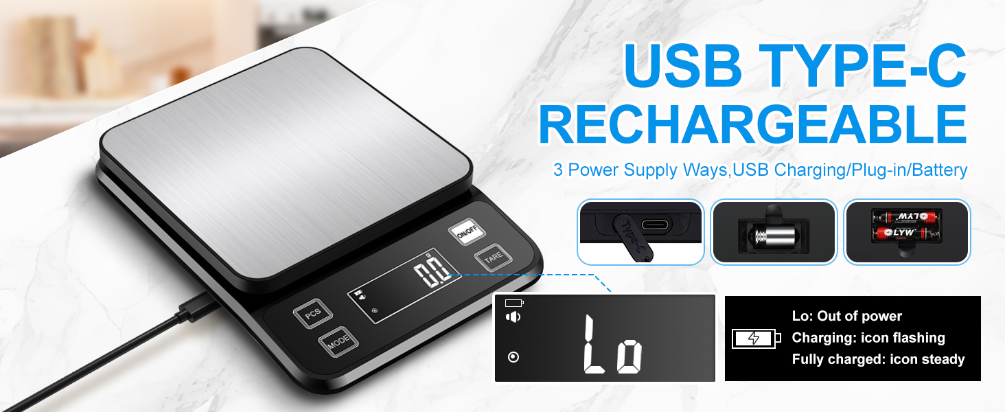 Кухонні ваги Diyife 10 кг, 0,1 г, з нержавіючої сталі, LCD-дисплеєм, функцією тарування та підрахунку, чорні