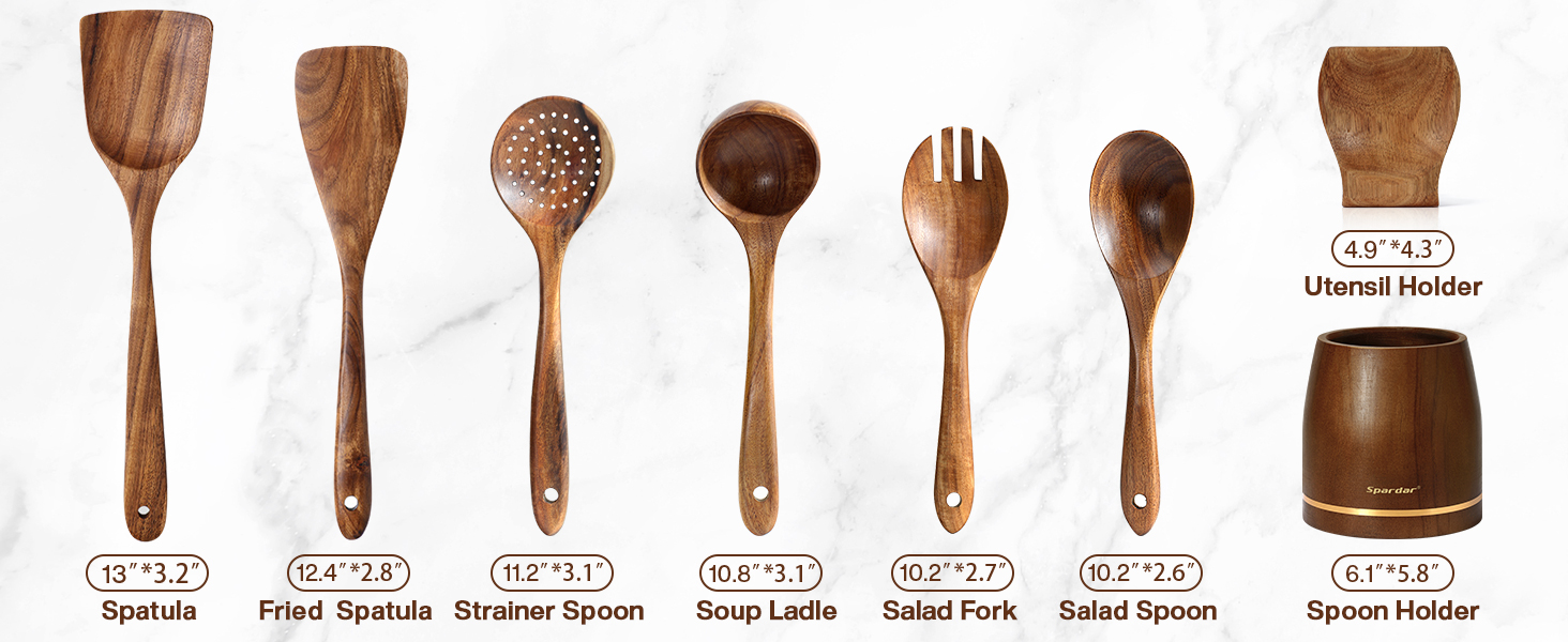 Набір кухонного приладдя Spardar з дерева, 12 шт: ложки, шумовки, підставка, рукавиці. Ідеально для декору та як подарунок