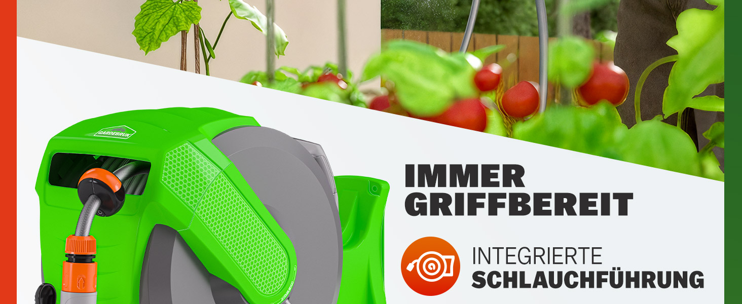 Шланговий барабан Gardebruk® 30м з тримачем для стіни, 2м шланг, багатофункціональна ручна лійка для душу, система автоматичного змотування, водяна коробка для саду 1/2'