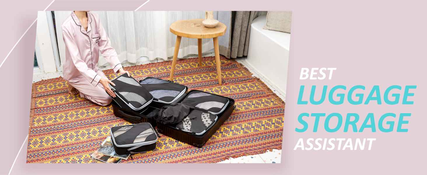 Набір компресійних органайзерів для подорожей BAGSMART для валізи та ручної поклажі, 6 шт, Rose (Baby Blue)