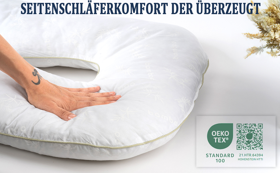 Ортопедична подушка U-подібної форми Schlafweich для сну на боці - подушка для вагітних та годування з бамбука, гіпоалергенна, для підтримки голови, шиї, спини та стегон