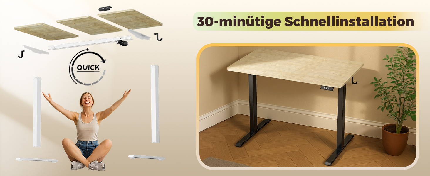 Регульований по висоті письмовий стіл для дому та офісу з пам'яттю на 2 пресети, стіл для ігор та роботи, колір вінтажний коричневий (100 x 60 см)