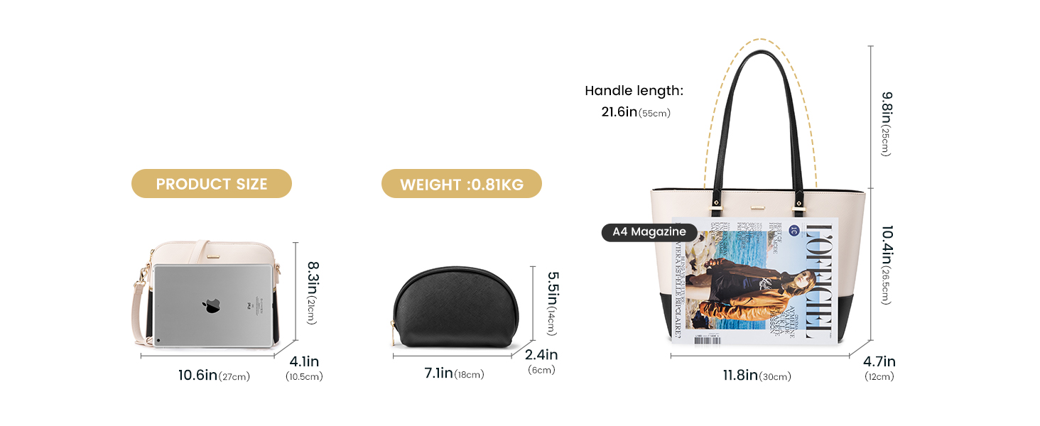 LOVEVOOK Набір сумок для жінок: 3 шт. (шоппер, сумка на плече, сумка з ручкою) для подорожей, бізнесу, покупок (синій+чорний)