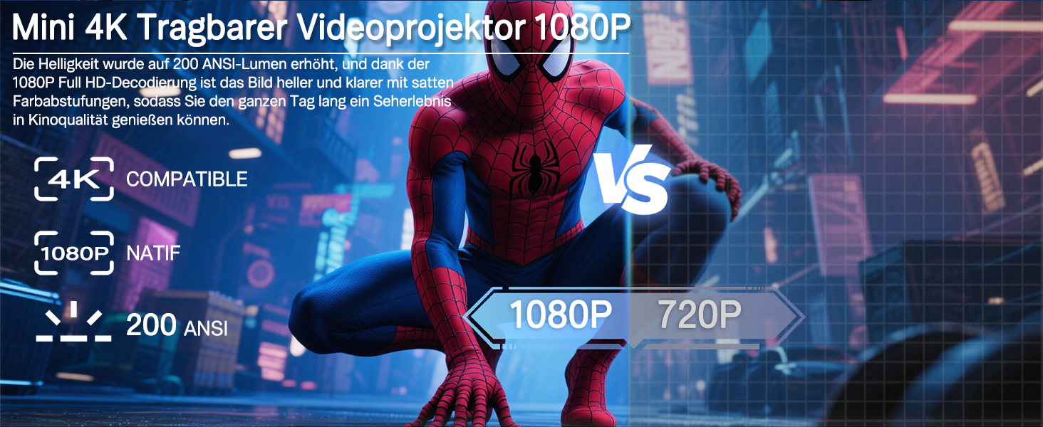 Портативний міні проєктор 4K з Wi-Fi та Android 11: підтримка 1080P Full HD, HDMI, для телефону/ПК/ноутбука, з вбудованим динаміком (HY260pro)