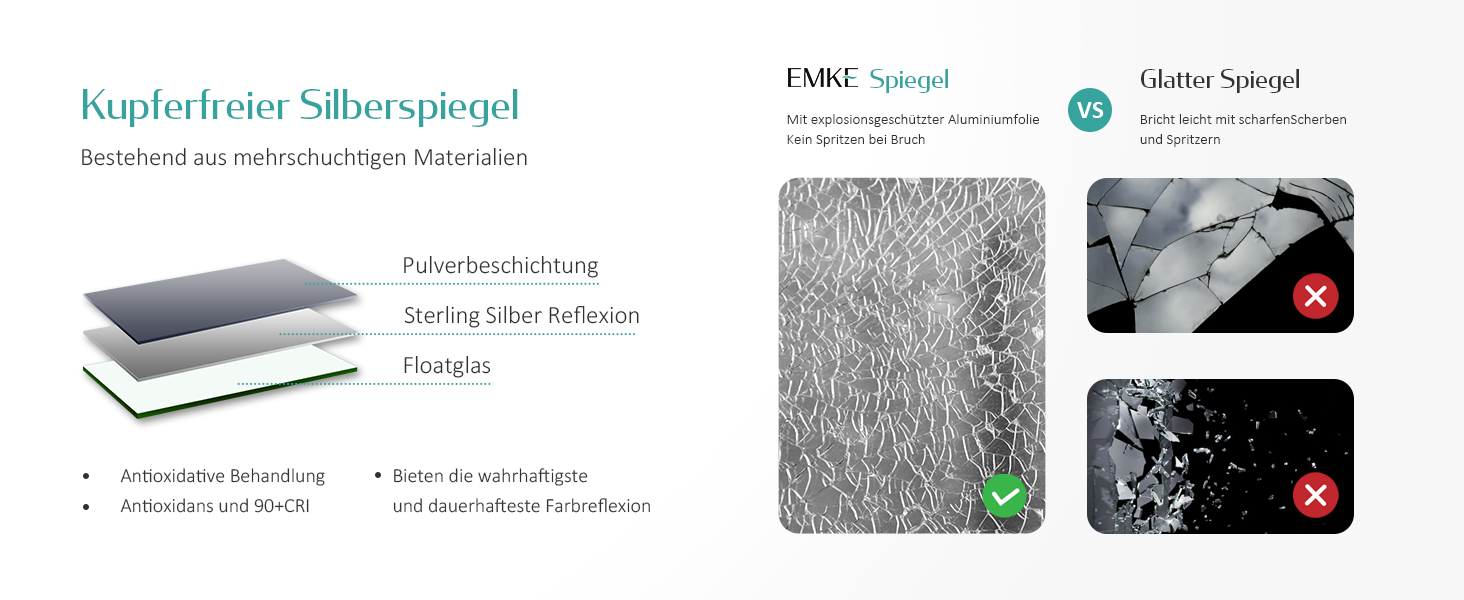 Дзеркало для ванної кімнати EMKE з підсвічуванням 40x60 см, антизапар, 2 кольори світла (тепле/холодне), вимикач-рейка, IP44, енергозберігаюче, захищене від вибуху