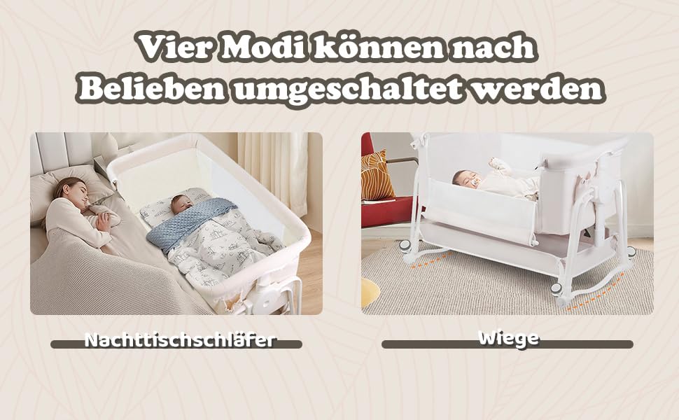 Дитяче ліжко-манеж 4 в 1 з регулюванням по висоті, з коліщатками та москітною сіткою, сірий колір
