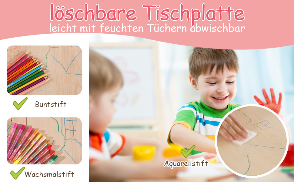 Дитячий стіл та стільці FUNLIO, регульовані по висоті, для дітей 3-8 років, рожеві, 3 шт. - 59.7 см x 59.7 см