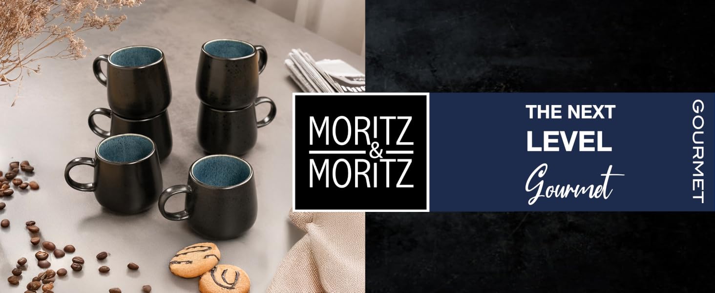 Набір керамічного посуду Moritz & Moritz SOLID, 24 предмети на 6 осіб, синій: обідні, десертні та глибокі тарілки, чашки з ручкою