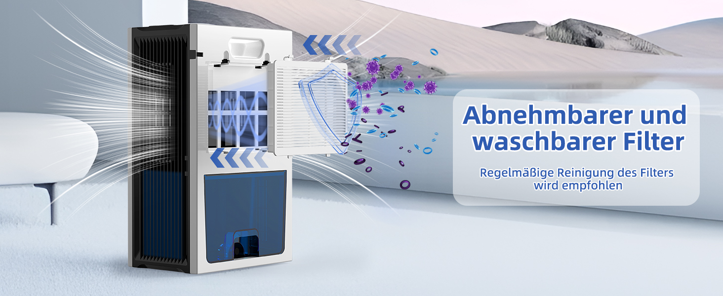 Електричний осушувач повітря 2700 мл з фільтром, тихий (28 дБ), з нічним режимом та 7 кольорами, білий