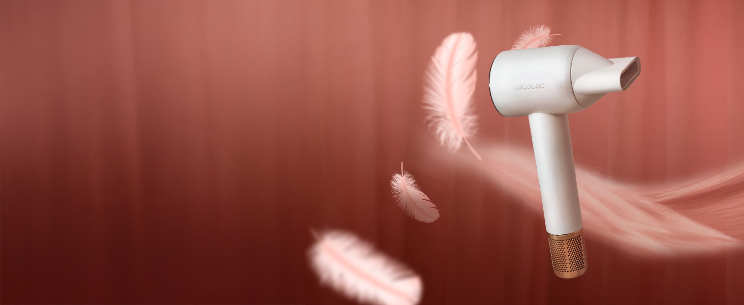 Фен Cecotec DryGlam Waves Champagne з безщітковим мотором та Plasmatechnologie, 1600W, 110000RPM, 4 насадки, Coanda-ефект, цифрова панель, інтелектуальне регулювання температури, функція пам'яті