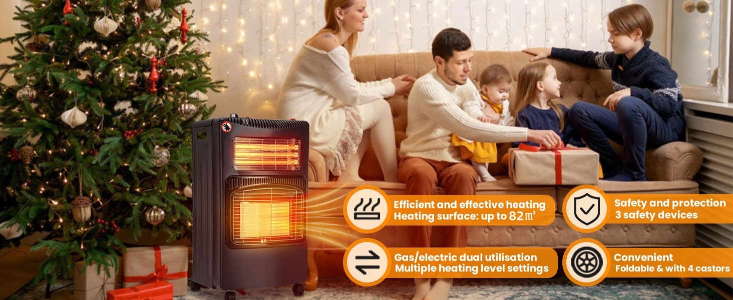 Газовий обігрівач Jiubiaz 4200W з електричним підігрівом 1260W, інфрачервоний керамічний нагрівач, газовий нагрівач з регулятором тиску газу, шлангом, газовим обладнанням, сумісний з балонами бутан/пропан до 15 кг