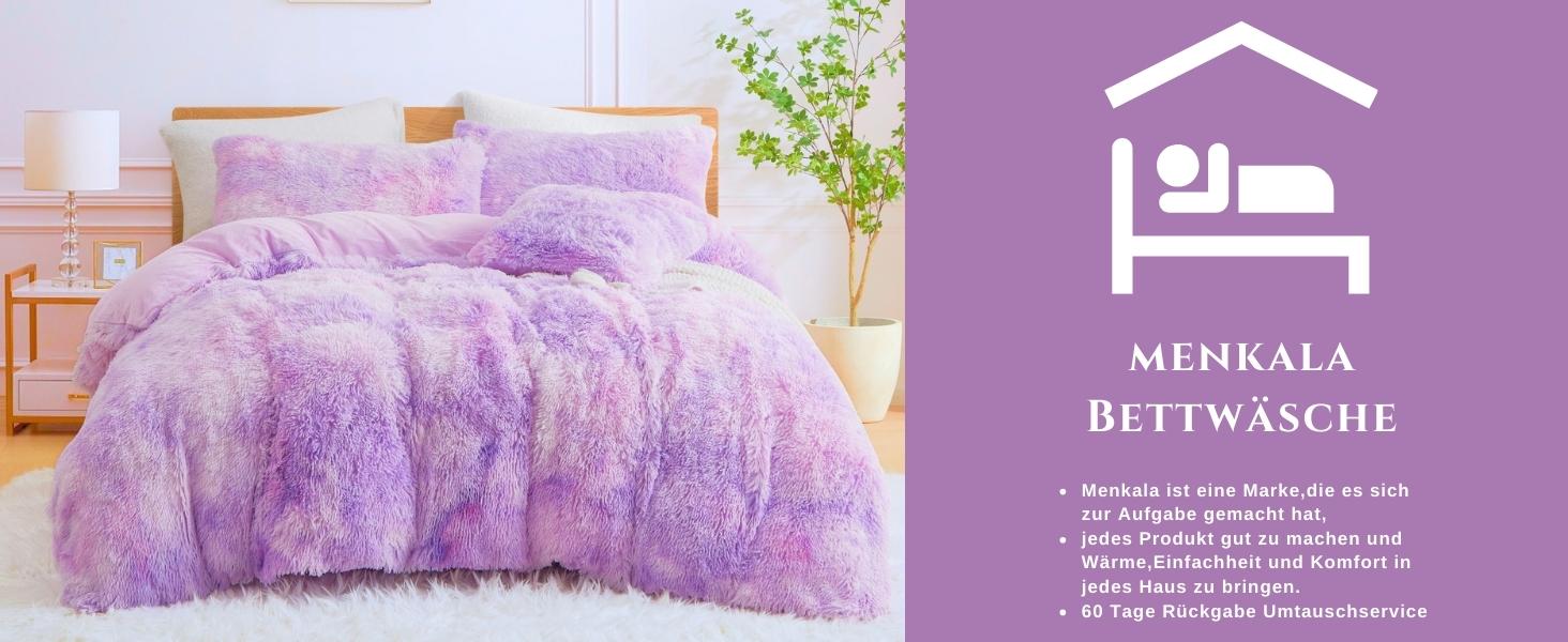 Комплект постільної білизни Menkala Plush 155x220 Tie Dye Purple, Пухнастий, з наволочкою 80x80 см