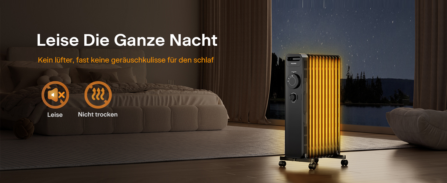 Масляний радіатор PELONIS 2300W з J-подібними ребрами, 3 режими нагріву, термостат, тихий, з захистом від перекидання, енергоефективність A, для спальні, вітальні, офісу, 11 ребер, чорний (без пульта)