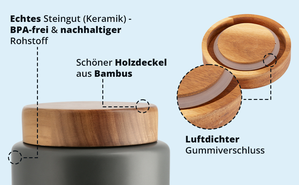 Набір контейнерів для картоплі, цибулі та часнику KHG, 3 шт., кераміка, бамбукові кришки, сірий антрацит, об'єм 3 л та 1,5 л (для борошна, солі, цукру)