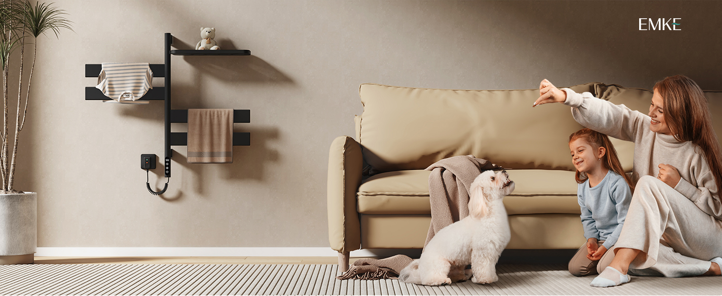 Електричний сушильник для рушників EMKE 180° з полицею, Wifi, 120W, 760x450 мм, чорний